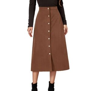 NEW A-Line Corduroy Brown Snap-Button A-line Midi Skirt